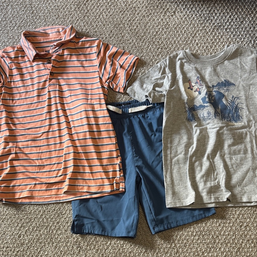 Striped Orange Polo Shirt and shorts set for Kids (set of 3)